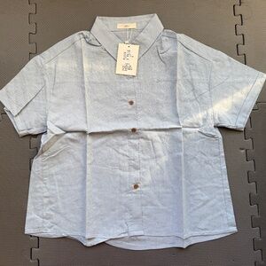 LIPA Linen-Blend Short-Sleeve Button-Up Shirt
